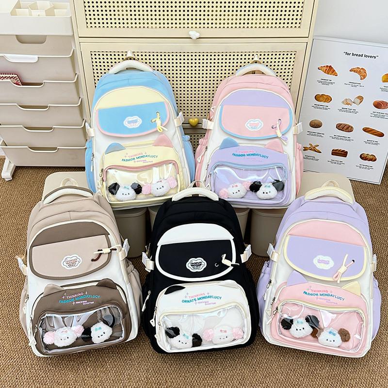 Вместительный рюкзак с кошачьими ушками и вышивкой в виде букв, на каждый день для