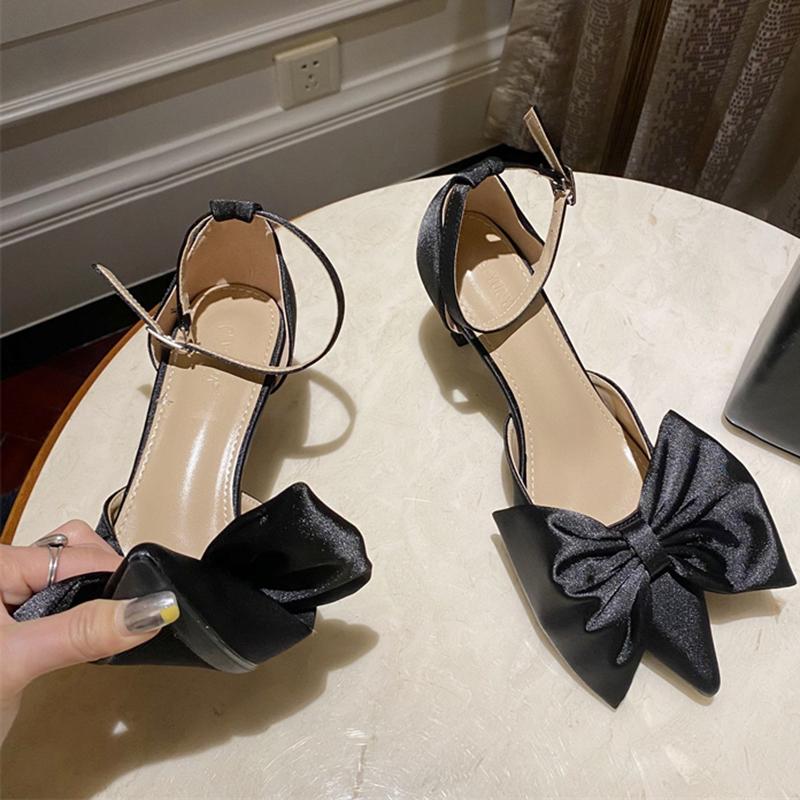 Летние женские атласные босоножки на высоком каблуке 7 см, женские атласные туфли с острым носком на низком каблуке, элегантные шелковые туфли с бантом для свадебной вечеринки