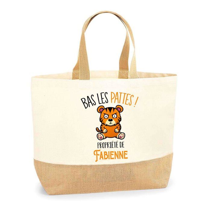 Sac cabas - PLANETEE - Fabienne Bas les pattes Tigre - Jute imprimé France - Anses solides - Grande contenance