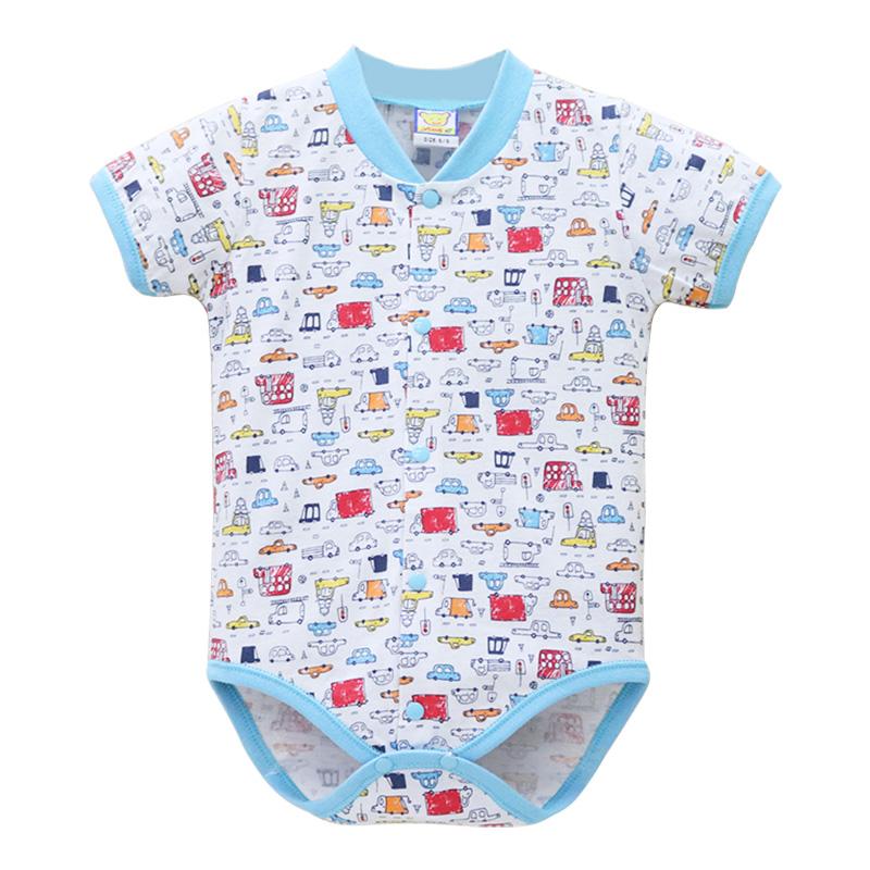 Baby 100% Cotton Short Sleeve Romper Boys And Girls Summer Printing O Neck Snap Button Newborn Clothing