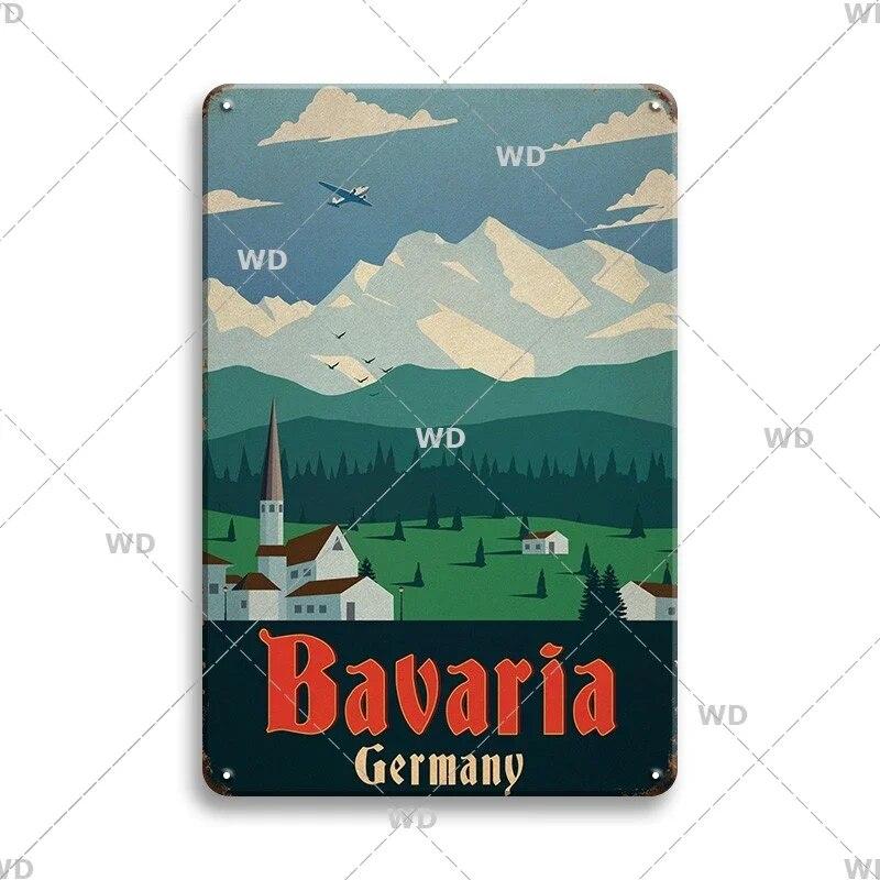 Tin Sign Landscape Paris Havana Tokyo Sydney Malibu Los Angeles Chicago City Metal Vintage Plaque Retro Decorative Plate Decor