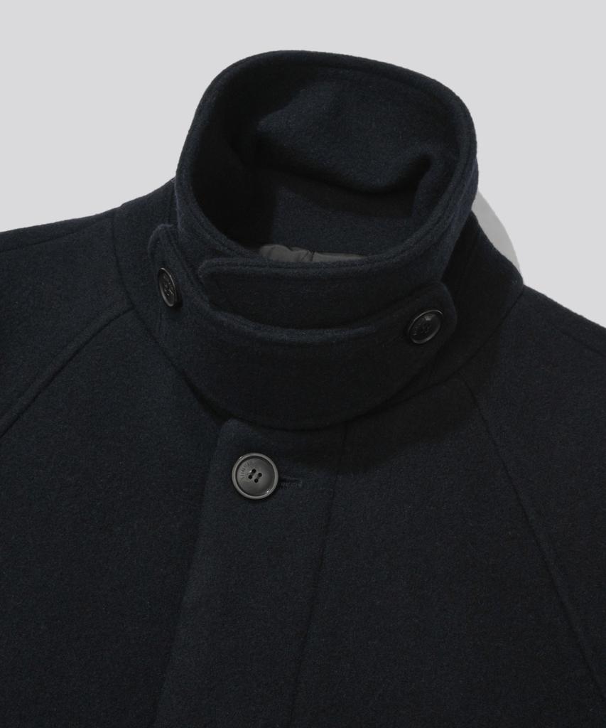 KIIMUIR [Drape Wool] Cashmere Blend Semi-Overfit Balmacaan Coat_Navy