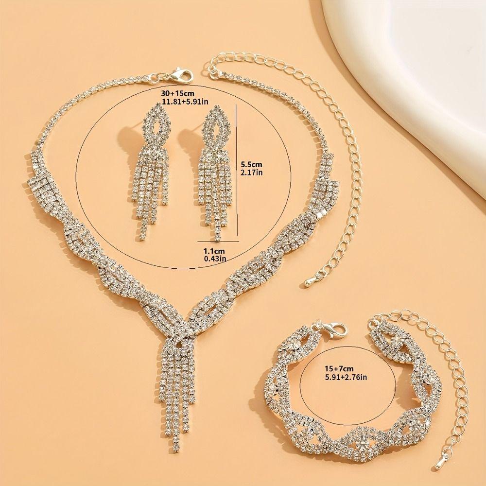 Rhinestones Necklace Earring Bracelet Set Shiny Wedding Jewelry Set Bridal Jewelry Set  Party