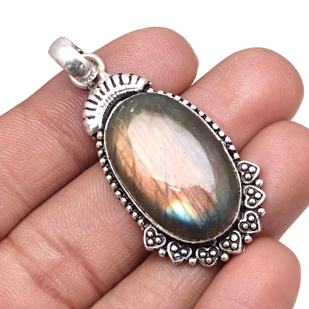 Pendant Shiney Labradorite Gemstone Valentine'Day Gifted Silver Jewelry 2"