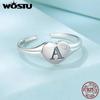 WOSTU Solid 925 Sterling Silver Simple A Letter Opening Ring For Women Personality CZ Engrave Finger Stackable Rings Party Gift