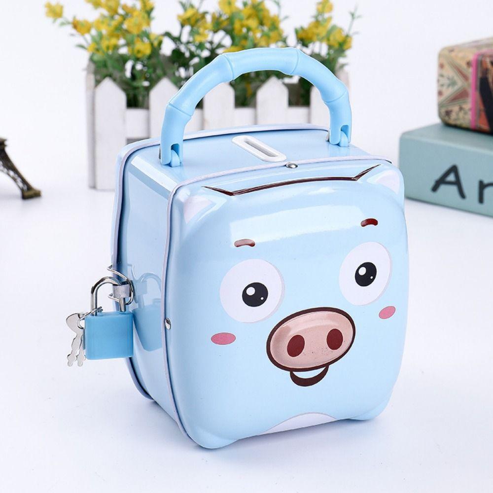 Pig Shape Money Saving Box Tinplate Coins Storage Box Handheld Piggy Bank  For Children Gift