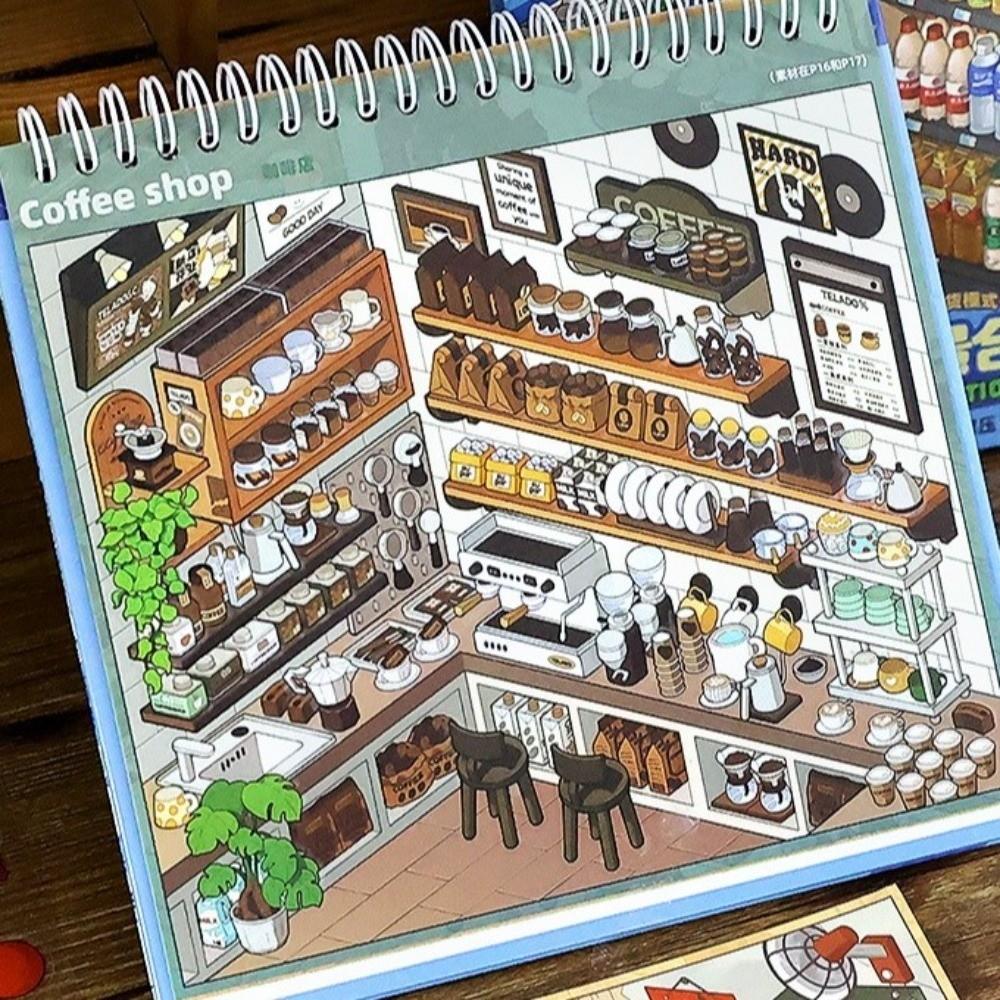 Large Size Shop Scene Sticker Cute Miniature Scene Sticker New Stacking Sticker Book  Children Toy