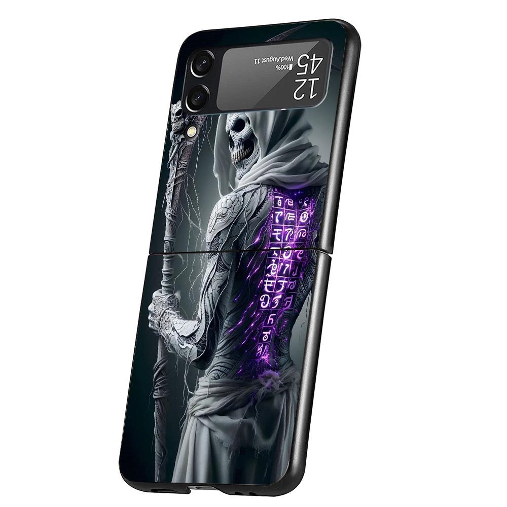 Death Grim Reaper Skull Scythe Cover Phone Case For Samsung Galaxy Z Flip 7 6 5 4 3 5G Flip7 Flip6 Flip5 Flip4 Flip3 Black Funda