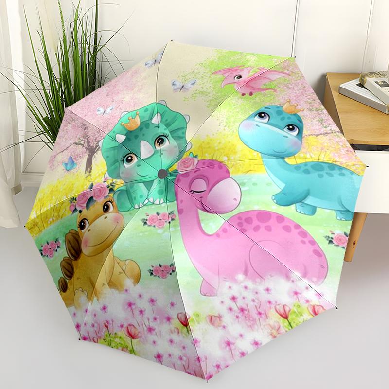 Cartoon Colorful Dinosaur Folding Umbrella Auto-Open Design 8 Iron Ribs Plastic Handle Foldable Sunshade Perfect Christmas Gifts