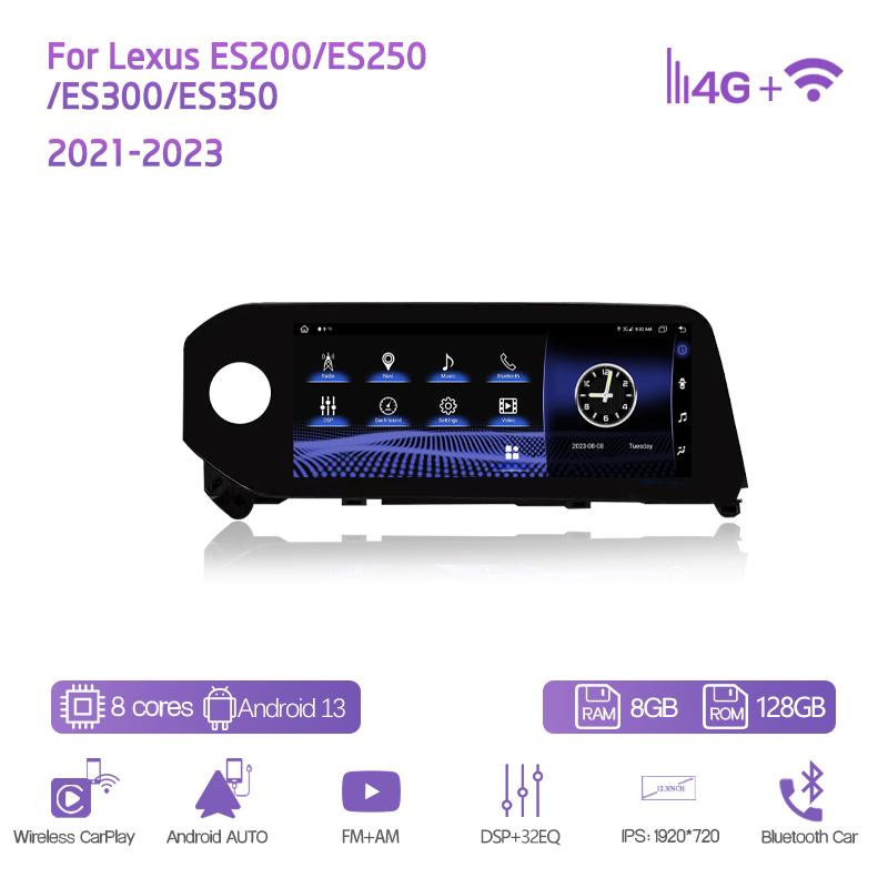 Для Lexus ES200/ES250/ES300/ES350 2025-2025 Автомобильный мультимедийный плеер 12.3" GPS-навигация Android13 8+128 ГБ CarPlay 4G 360-градусная камера