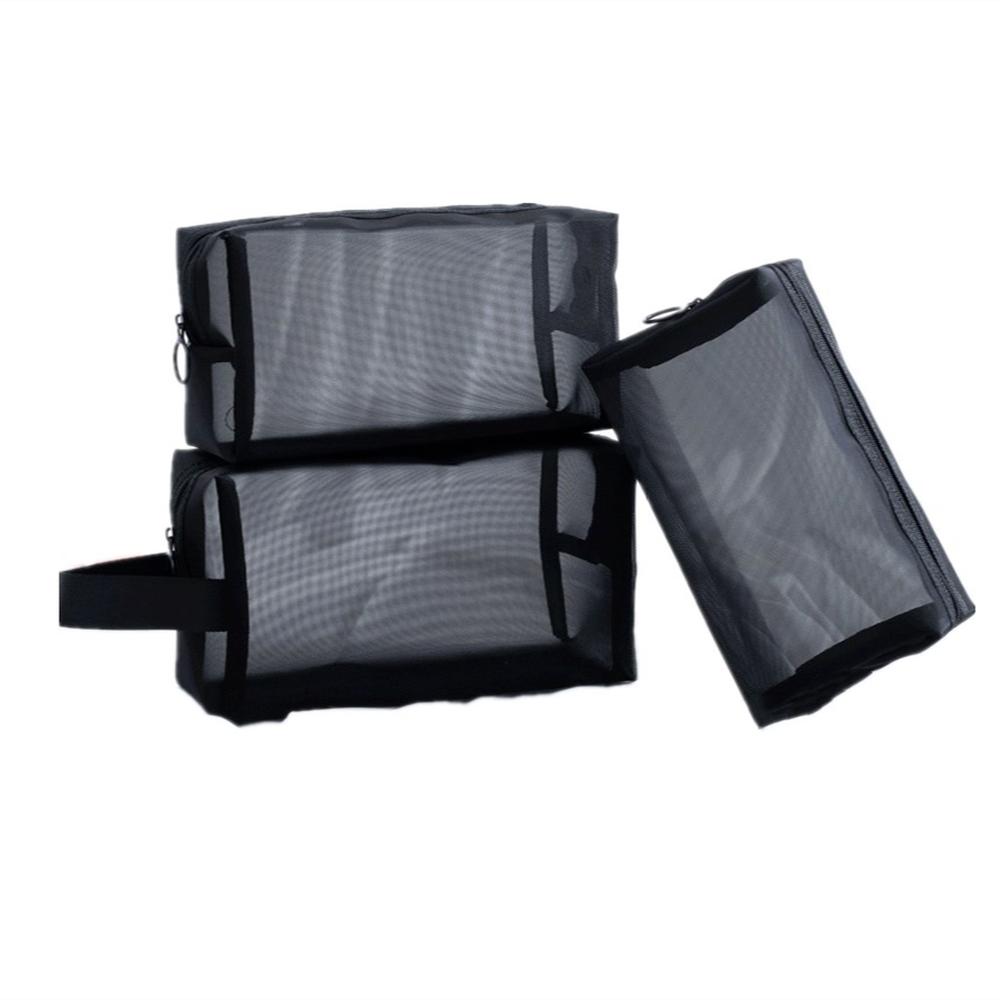 Черная сетчатая прозрачная косметичка, дорожный органайзер для косметики на молнии, сумка для хранения туалетных принадлежностей