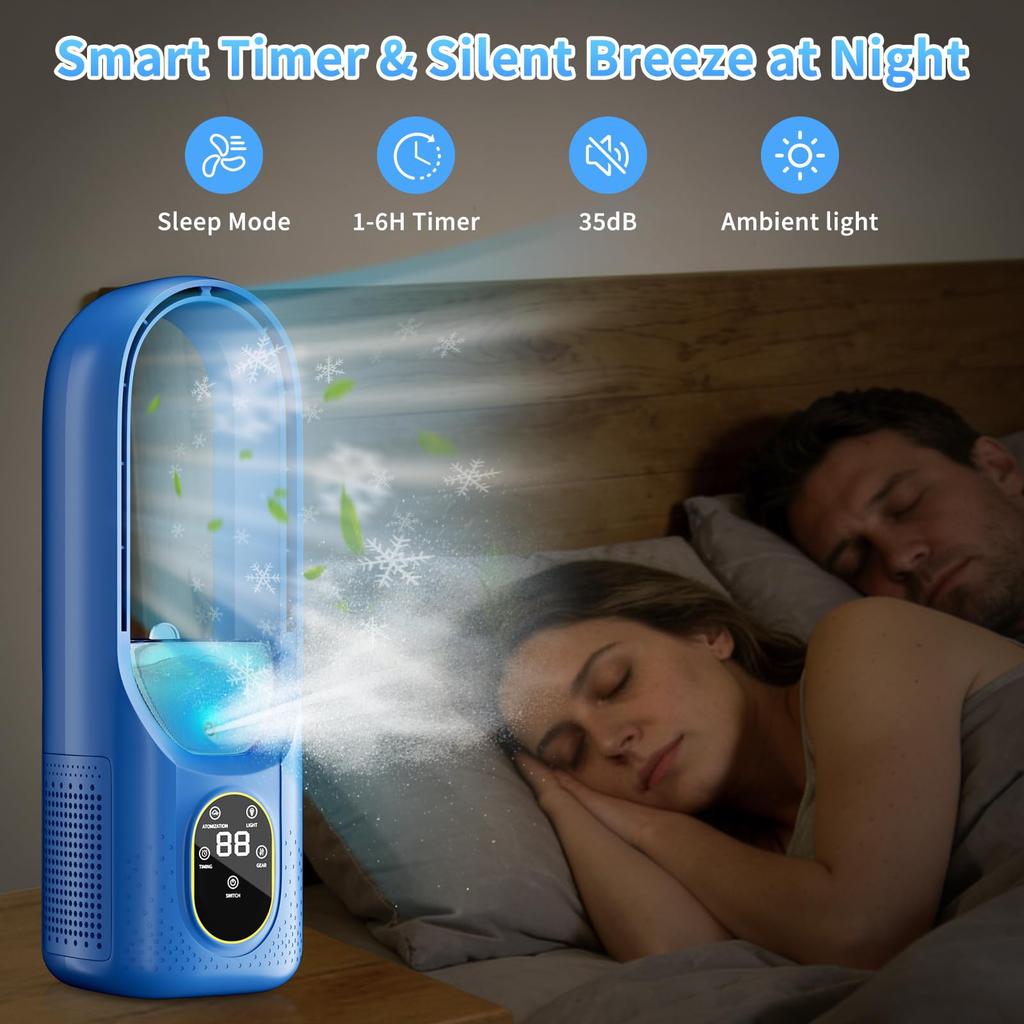 3-in-1 Touch-Control Mini Air Cooler with Water Tank 6 Wind Speed Settings 6-Hour Timer Quiet Evaporative Cooling and Mist Spray—Blue
