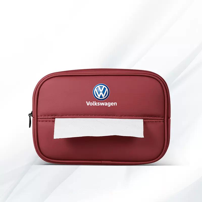 UNYDV1 Leather Car Tissue Box Sun Visor Seat Back Hanging Bag Accessories For Volkswagen VW RLine R GTI Golf Amarok Phaeton ID3 Tiguan