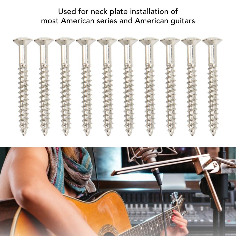 10PCS Silver Guitar Neck Plate Screws Metal Neckplate Mounting Screws For Guitar