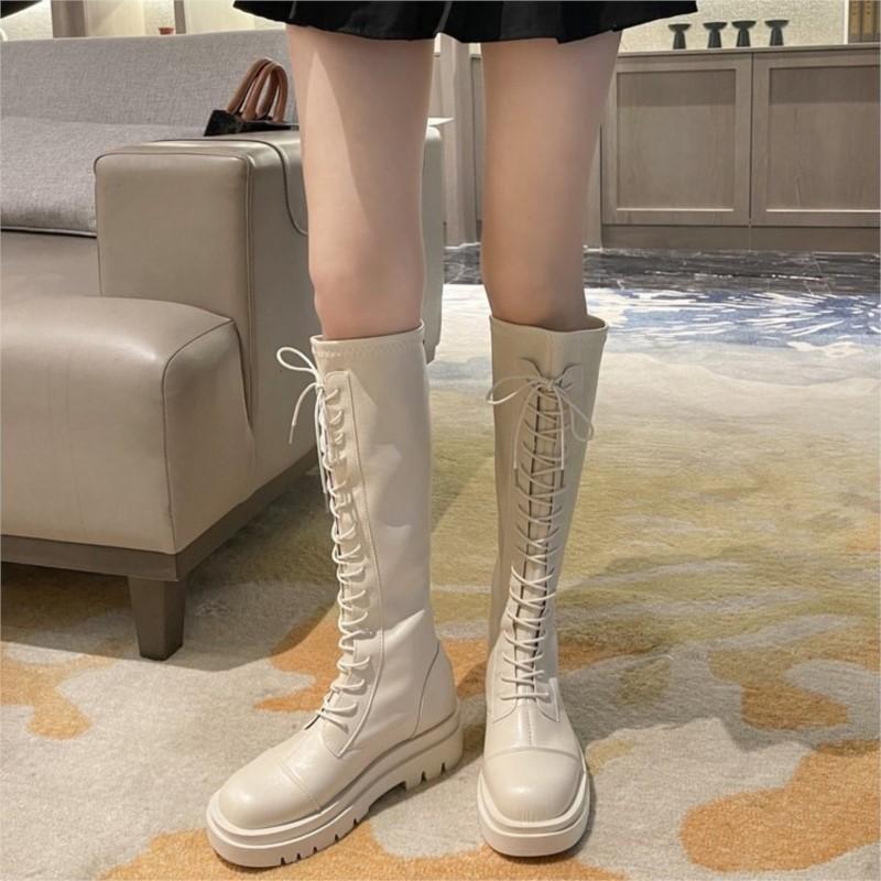 Новые женские осенне-зимние сапоги на плоской подошве, доходящие до колена, с эластичной подошвой и высокой талией P799