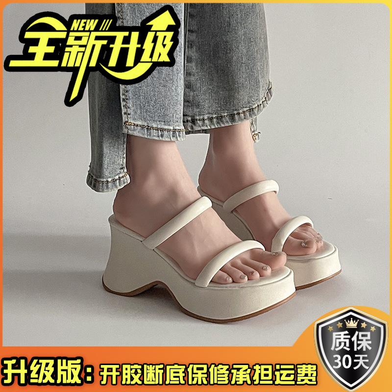 Шлепанцы на танкетке с толстой подошвой, женские, весенние новинки, для ношения с юбкой, на толстом каблуке, крутые шлепанцы