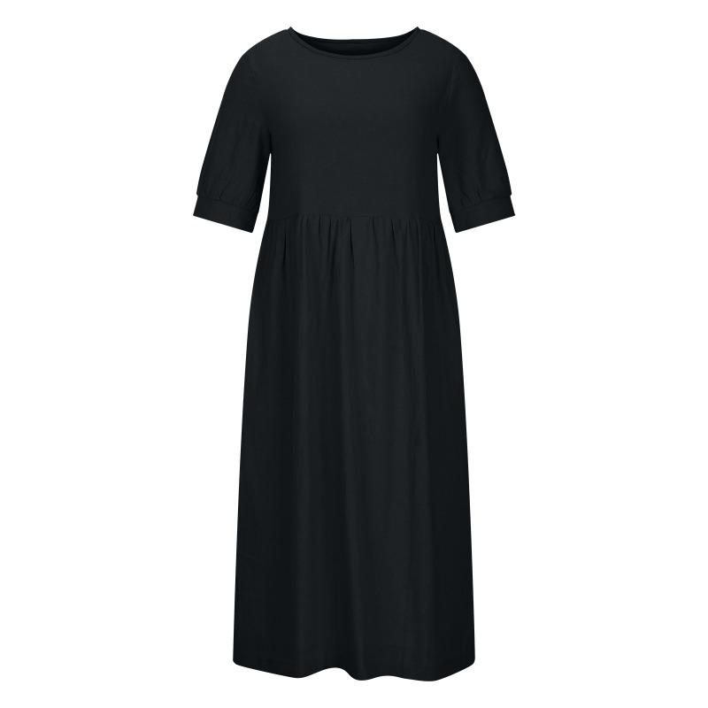 GMXIA Женское однотонное платье миди со свободной талией, хлопковое облегающее платье с круглым вырезом