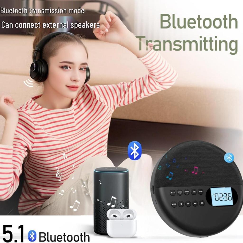 Bluetooth CD-плеер с двойными стереодинамиками, защитой от ударов и функцией повтора USB