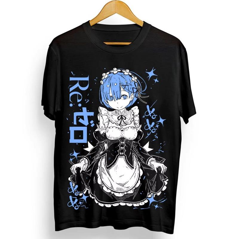 Унисекс Футболка с принтом Рем Re Zero На груди Унисексга Печатная футболка с коротким рукавом Повседневная Аниме Мерч Топы