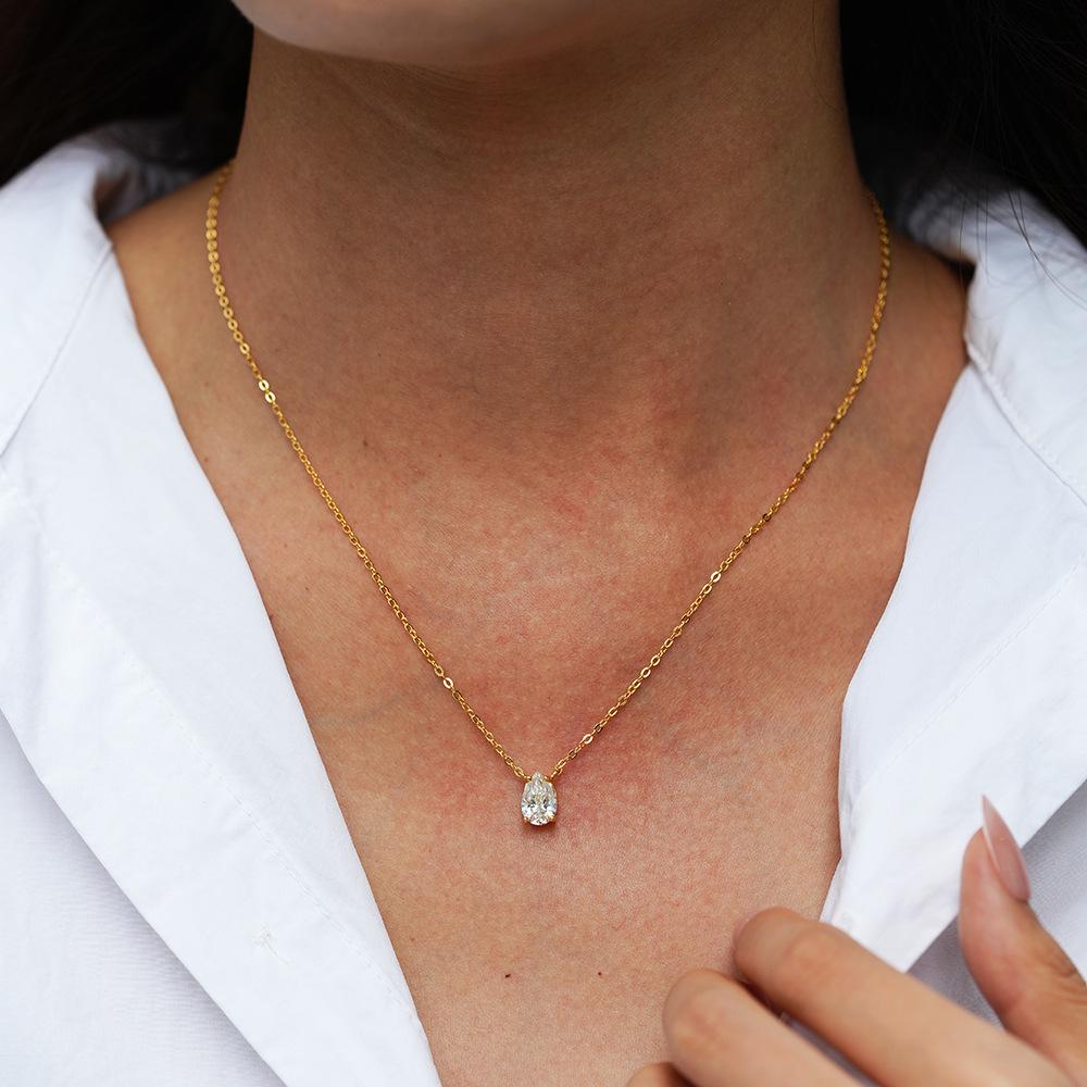 9 Simple Jewelry 18K Gold 925 Silver Teardrop Pear Cut VVS1 GRA 1.5ct Moissanite Pendant Fine Chokers Necklaces for Women