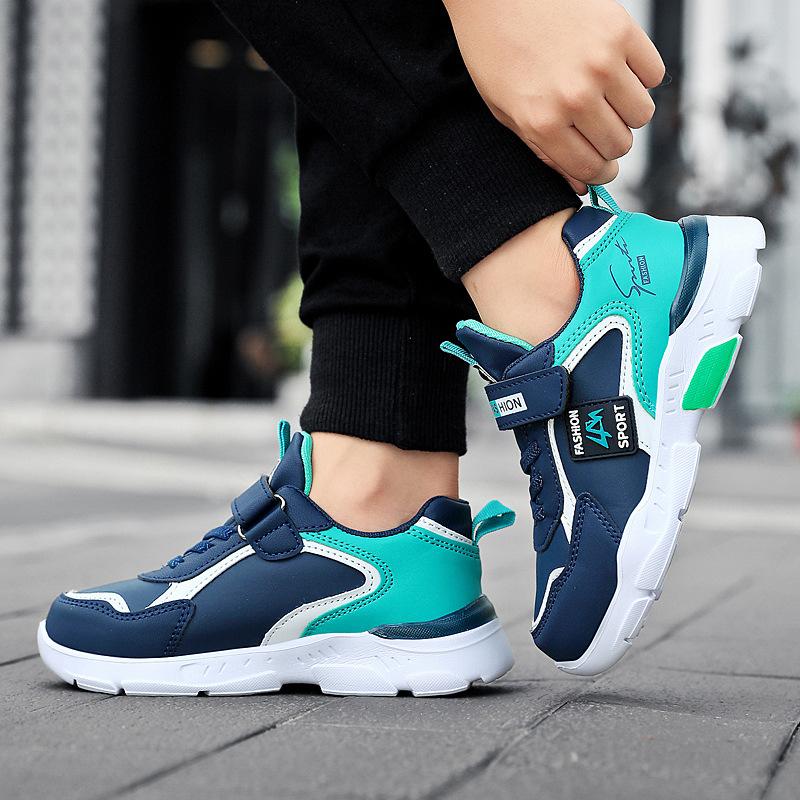 1910 Children's Shoes Boys Sports Shoes Medium and Older Boys Shoes Autumn and Winter New Waterproof Leather Surface Primary School Students Run