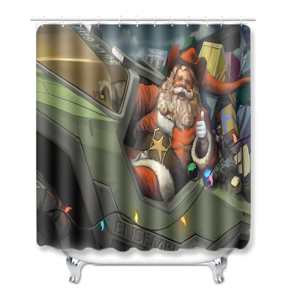 Christmas Shower Curtain Floor Mat Combination Four-Piece Set Bathroom Toilet Carpet Shower Room Mat Foot Mat