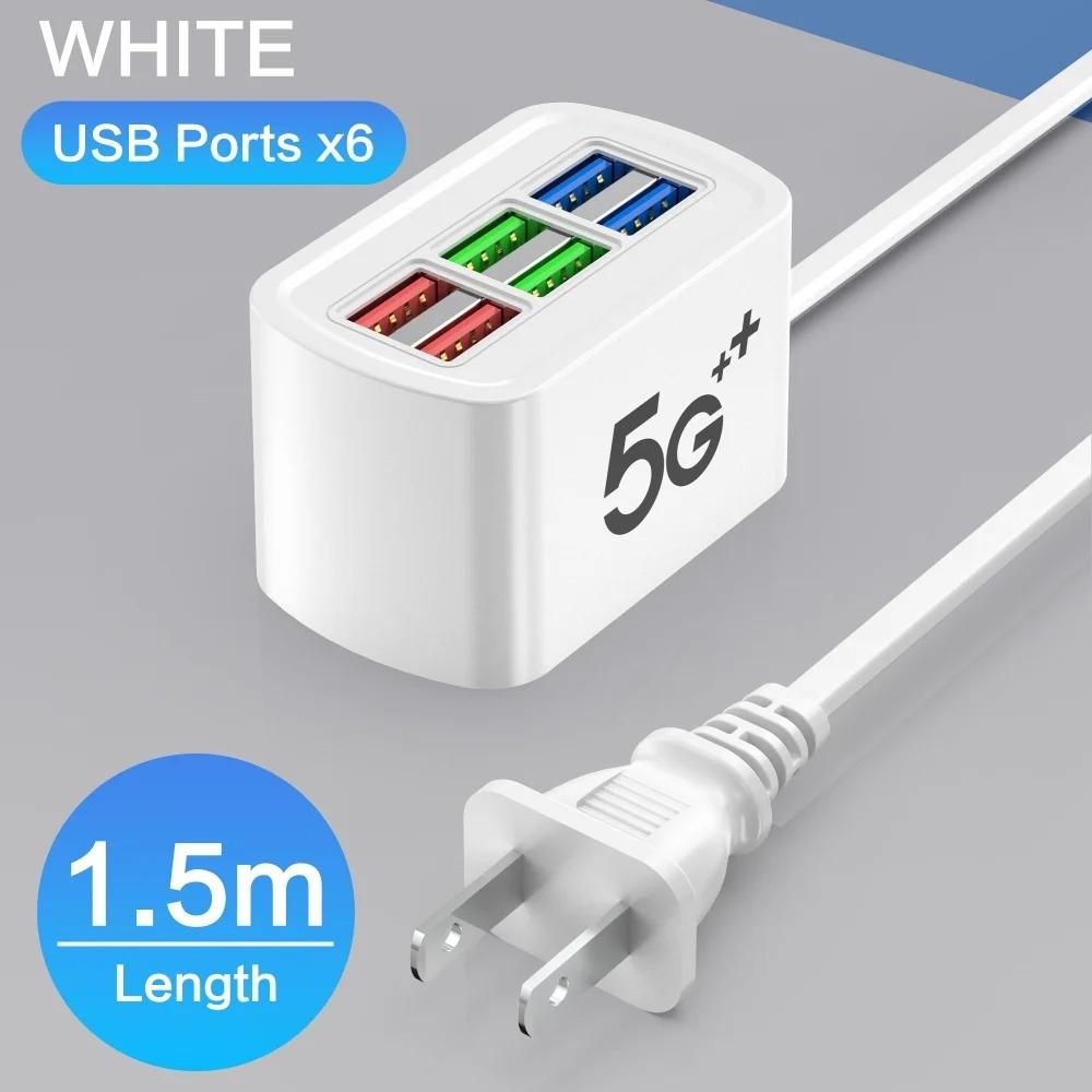 USB Зарядное устройство 6 портов Сетевой фильтр Универсальная электрическая розетка Вилка ЕС/США Адаптер для зарядки телефона Многофункциональный Удлинитель Розетка