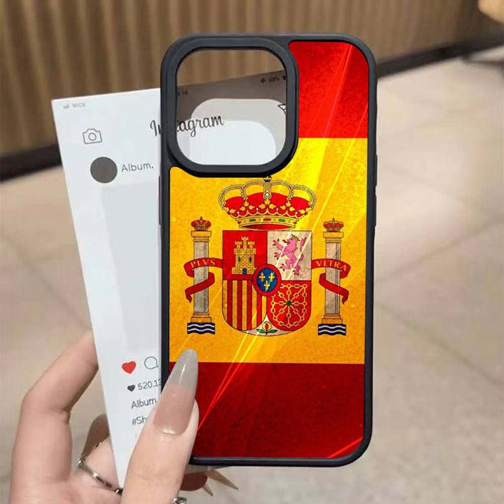 Чехол для телефона Spain Flag Черный Силиконовый Жесткий Пластик Для Iphone 17 Air 16 15 14 13 12 11 Pro Max PC TPU