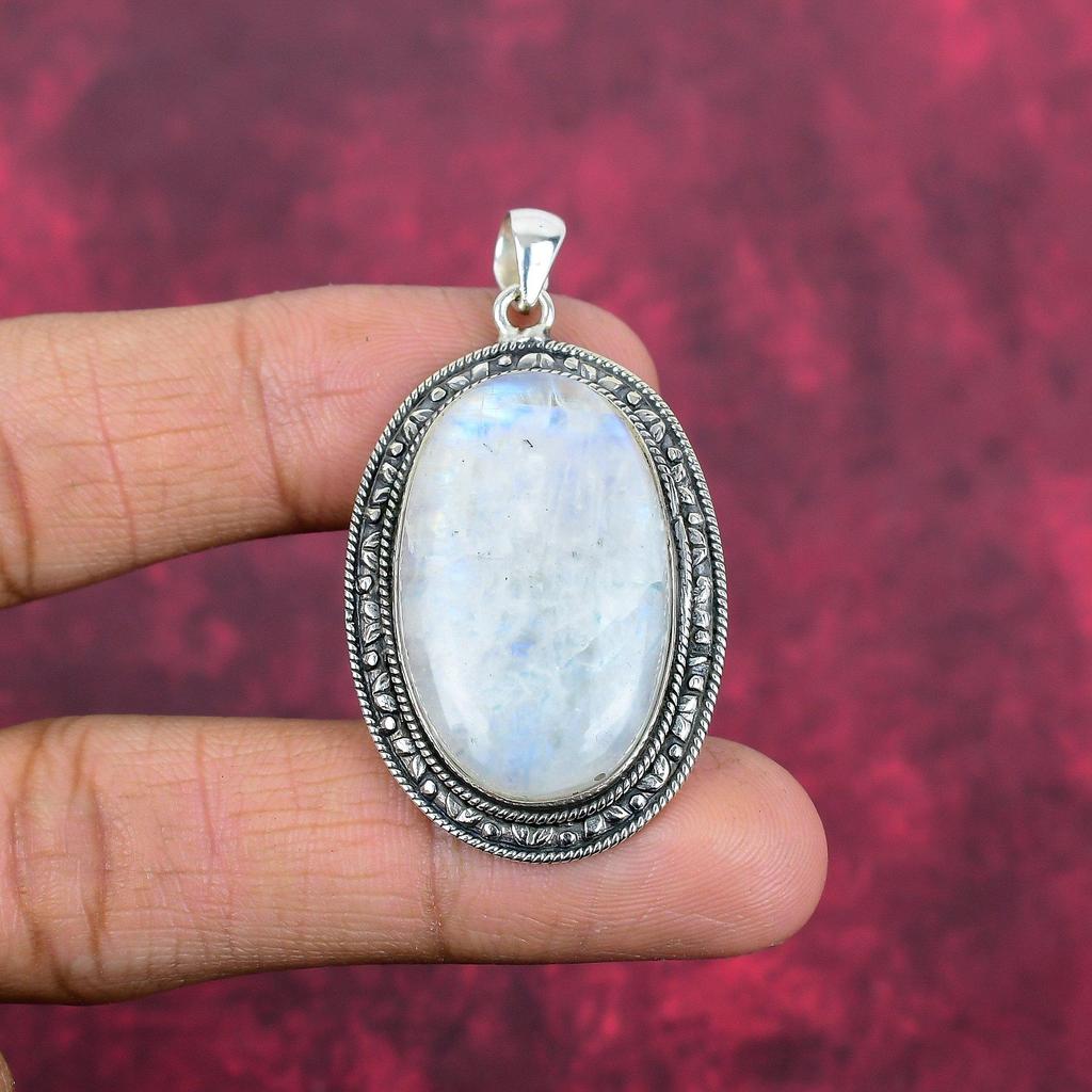 Ювелирные изделия из радужного лунного камня, подвеска из стерлингового серебра 925 пробы, красивая ювелирная подвеска ручной работы
