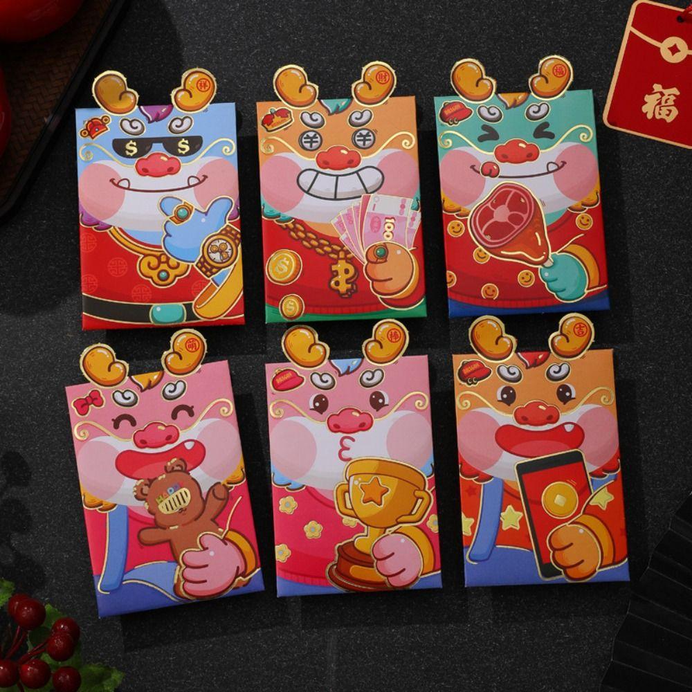6Pcs/set Cute Dragon Red Packet Cartoon Cartoon Red Bags 3D Print Red Envelope Celebration Party
