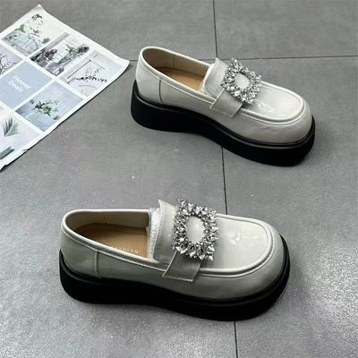 2025 новые лоферы на платформе женские черные туфли из маленькой кожи, высококлассные со стразами, на толстом каблуке, весенне-осенние, британские туфли Мэри Джейн