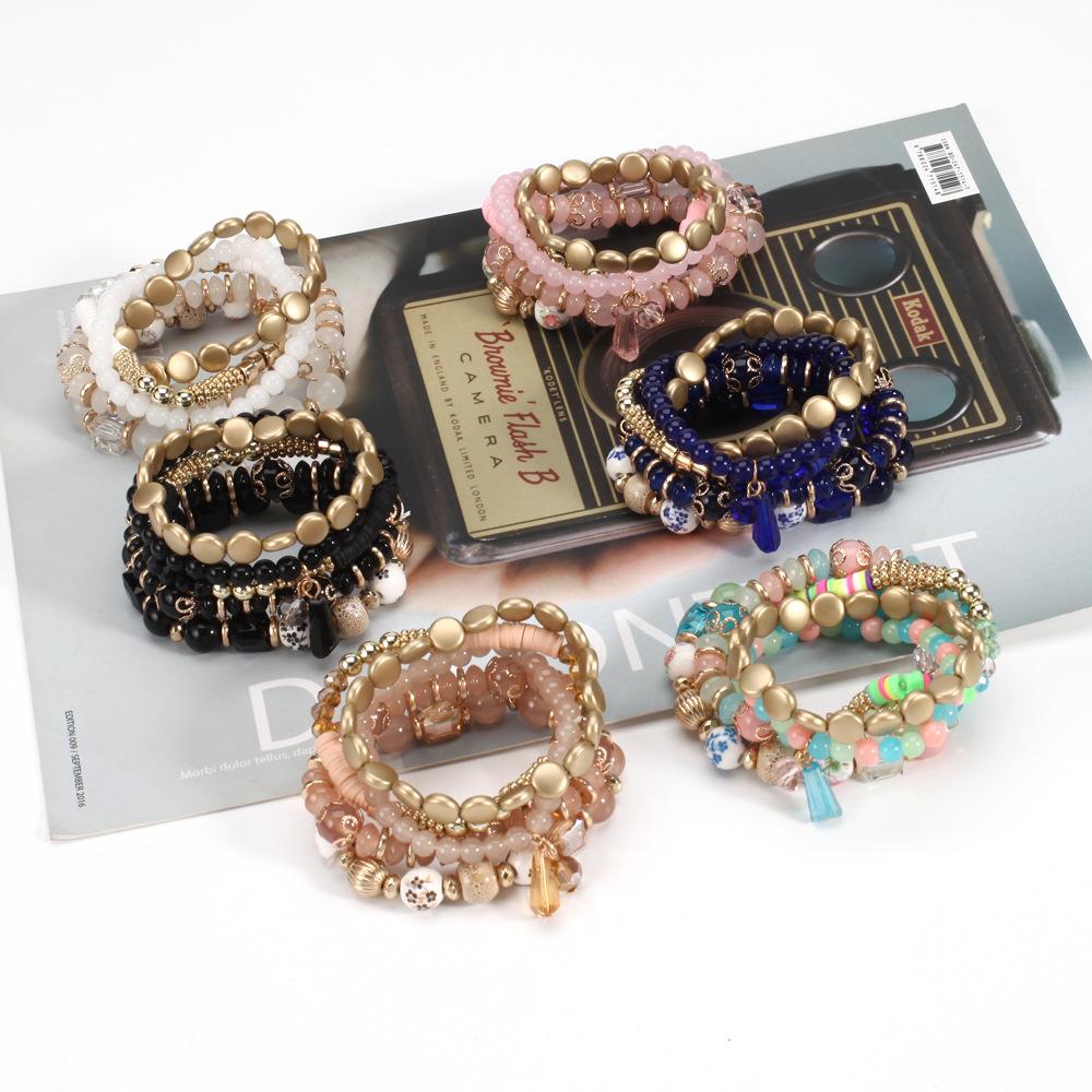 Beaded Bracelet Perfect for Casual Attire Gifting with Glass Pendants - Stretchy Elastic Cord Bohemian Boho-Chic Creative Multi-Layer Handmade