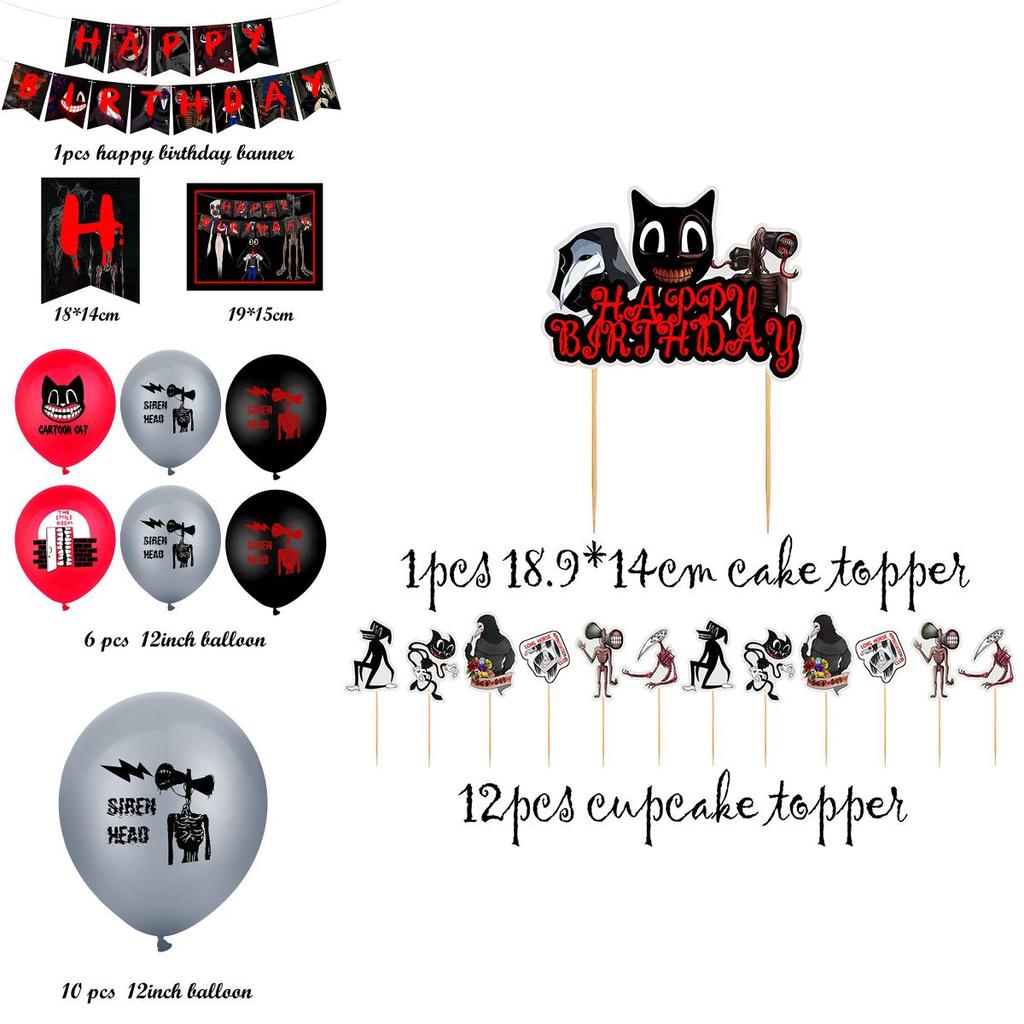 Страшный Сиреноголовый Мультяшный Кот Ужас День Рождения Вечеринка Воздушный Шар Баннер Топпер для Торта