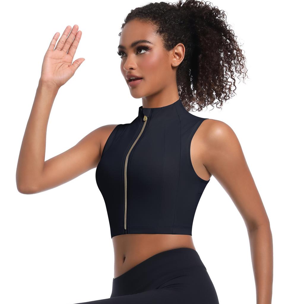 Nessaj Безрукавный спортивный жилет для йоги на молнии, женский фитнес-бюстгальтер, однотонный топ для бега и тренировок