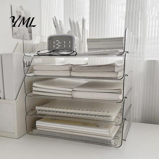Desktop Stationery Storage Case Large Capacity Desk Organizer for Documents Files Letters A4 Paper Book Notes Mail, Compact File Tray Clear Stackable