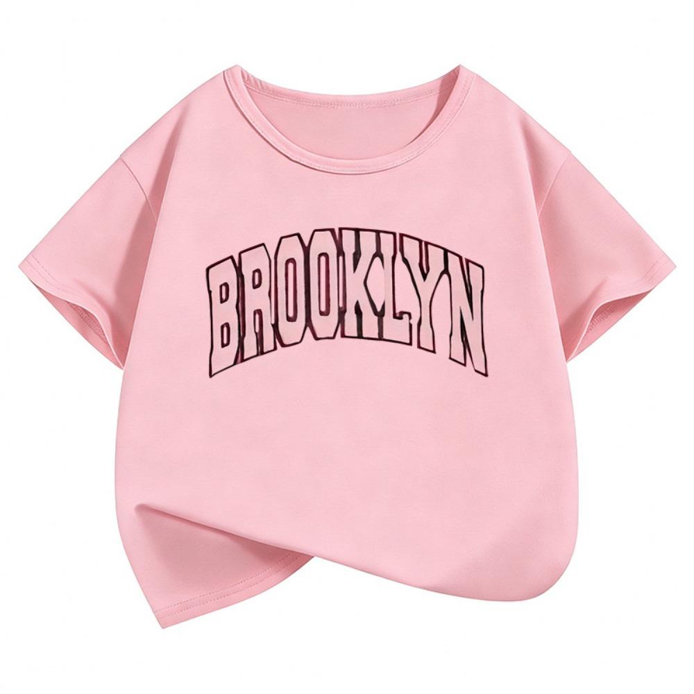 Модные футболки с принтом букв Brooklyn, с коротким рукавом, детские, для мальчиков и девочек, летний, весенний, повседневный топ