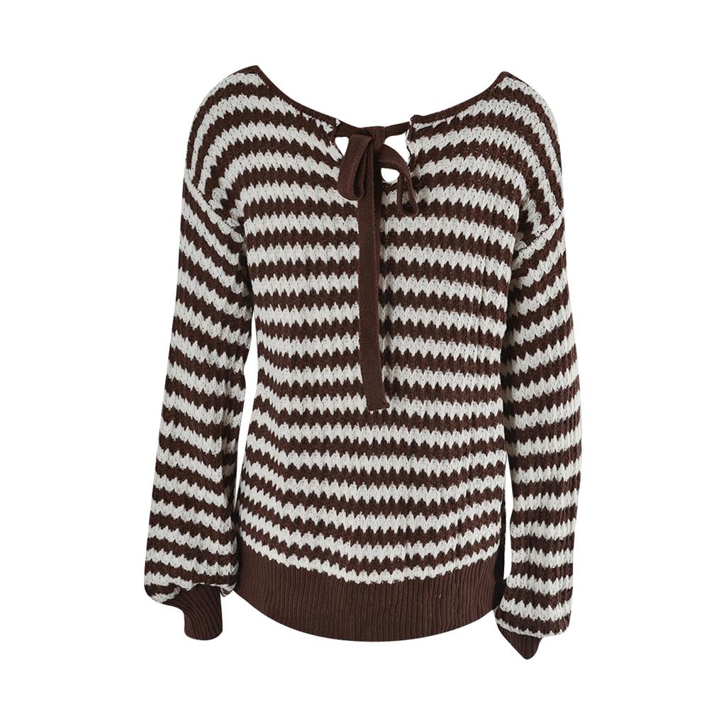 Winter Women's Oversized Long Sleeve Striped Sweater Casual Crewneck Side Split Tunic Pullover Jumper Knit Tops