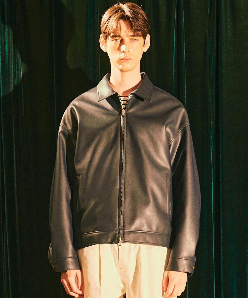 Ffeff Studio Leather Single Zip-Up Jacket (Navy)