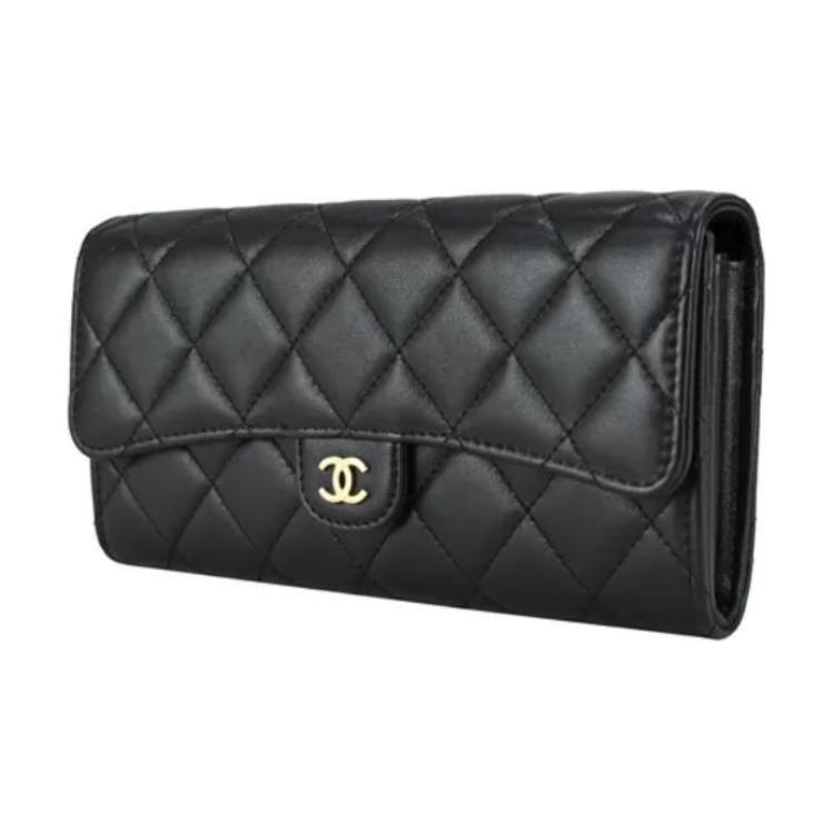 Chanel Gold Buckle Quilted Long Lambskin Wallet Women wallet Black AP0241-Y01295-C3906