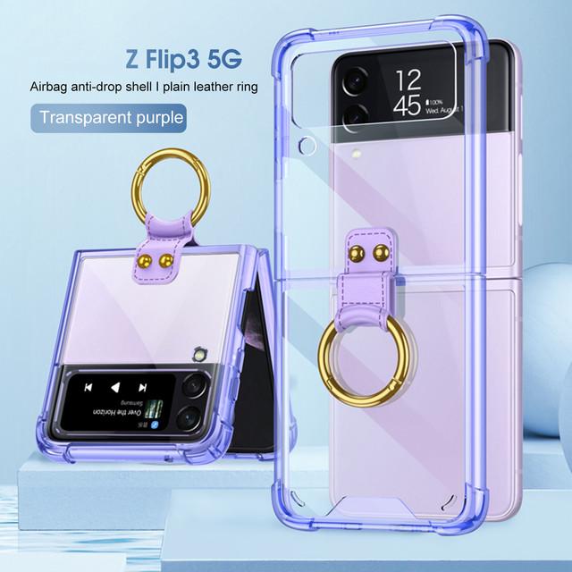 Drop Protection Clear Finger Ring Case For Samsung Galaxy Z Flip 3 5g Flip3 Non -Fingerprint Cover Fundas