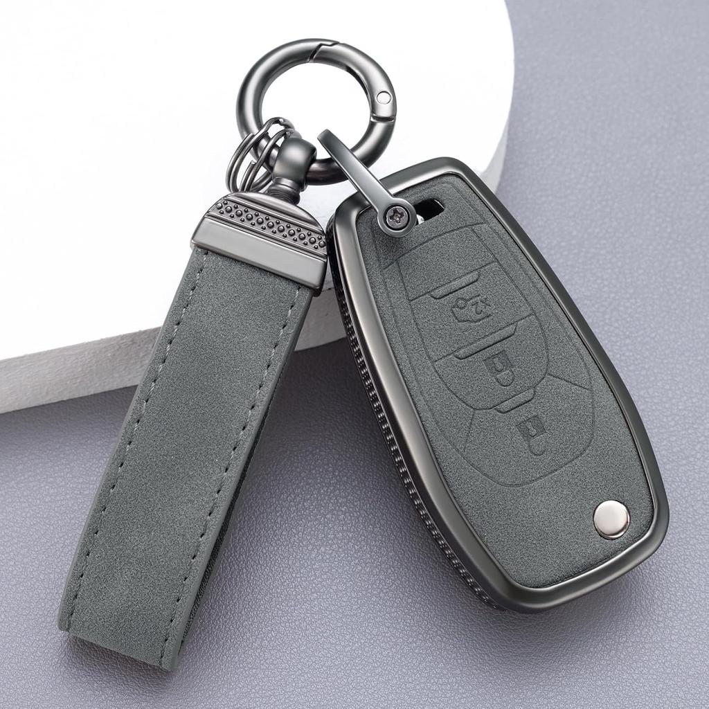 YO&YOYE Compatible With Chevy Key Fob Cover With Keychain Leather Key Case Protector For Chevrolet Equinox Camaro Cruze Malibu Sonic Smart Key (Grey)