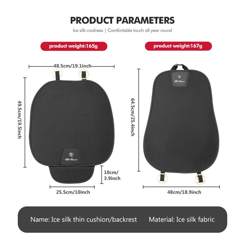 Car Logo Ice Silk Seat Cushion Backrest Pad Waist Protector Mat For Alfa Romeo GT Stelvio F1 Brera Volante Tonale Gloria DiscoBV0