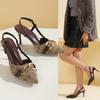 Fashionable Women's Sandals with Thin Heels and Shallow Mouth Pattern, Gold Buckle, Comfortable High Heels Women Shoes