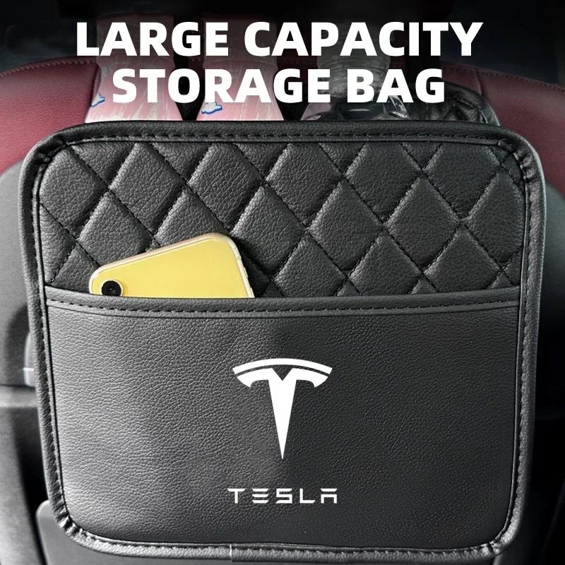 Car Sticker Tesla Leather Car Seat Storage Bag Chair Back Water Cup Tissue Box For Tesla Model 3 Y S X Roadster Bonina Coil Acce
