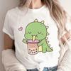 Модная женская футболка с простыми линиями и принтом в виде смайла-динозавра, забавная повседневная футболка с короткими рукавами и круглым вырезом, летняя женская футболка