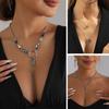 Y-shaped Square Necklace Geometric Punk Style Necklace Gifts Grey Glass Pendant  for Women