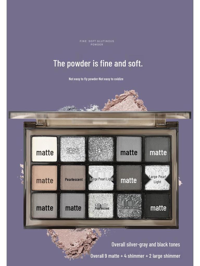 Kappel Dark Knight 15-Color Smoky Eyeshadow Palette - Deep Black & Gray for Bold European & American Makeup