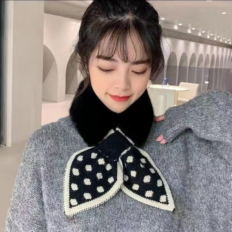 "High Quality" Warm Wool Cross Fashion Wool Stitching Scarf Joker Female Imitation Rex Rabbit Plush Scarf