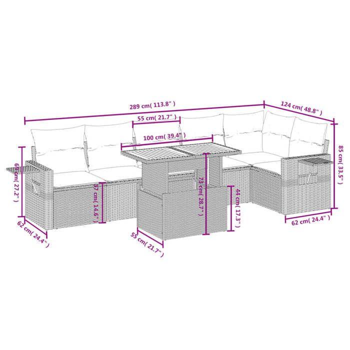 VidaXL Salon de Jardin avec Coussins 7 pcs, Canapés de Terrasse, Ensemble de Meubles de Patio, Mobilier d'Extérieur, Gris 3271767