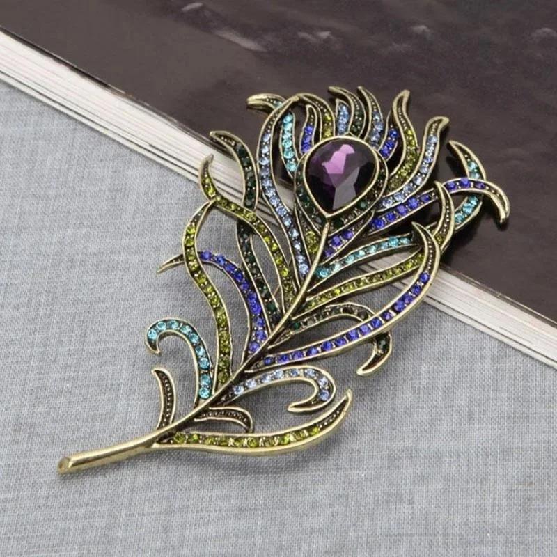 New Peacock Feather Jewelry Vintage Multi-color Rhinestone Brooch Pins Suitable Household Jewelry Ornaments Clips Supplies